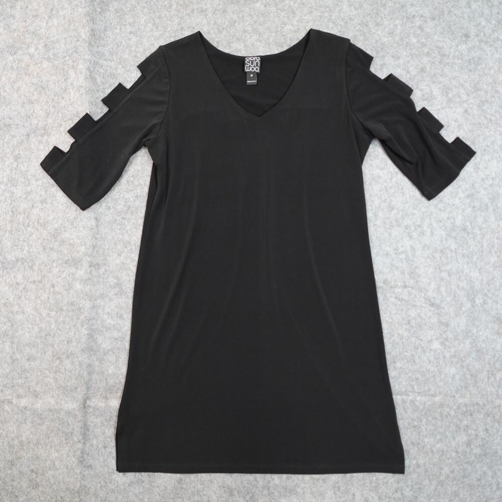 Clara Sun Woo Top Womens Medium Tunic Cut Out Black Slinky Liquid Knit